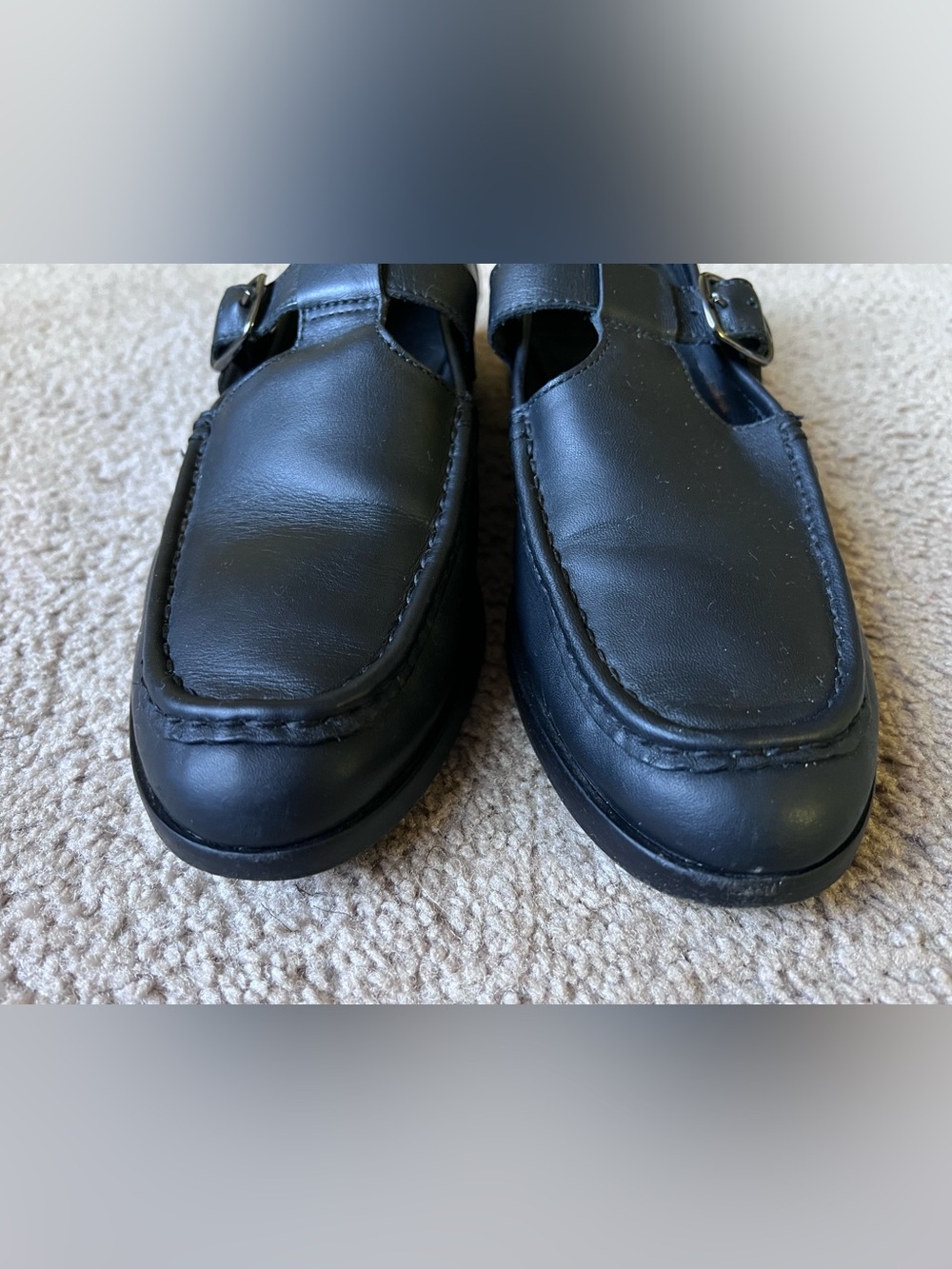 Everlane Black Leather T-Strap Mary Jane Loafers Flat Buckle Shoes Size 9 - Picture 4 of 10